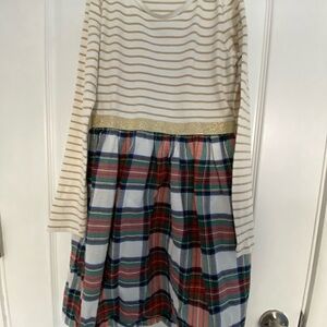 Crewcuts Size 10 Holiday Dress: Gold and White Striped Top & Tartan Skirt